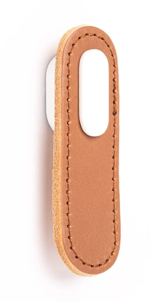 Maner Oblong din piele bej pentru mobilier, cu ornament finisaj alb mat